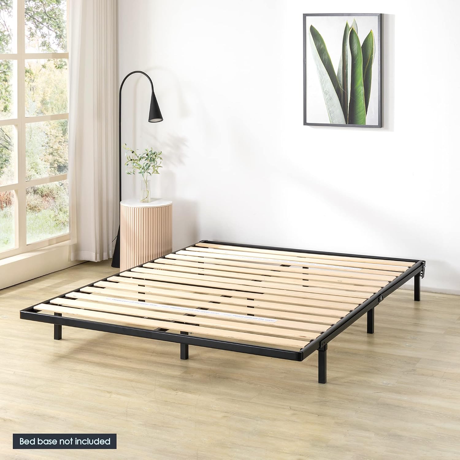 Mellow 1.6 Inch Metal Bunkie Board Mattress Support with Wood Slats for Bed Frames, Box Spring or Bed Slat Replacement, Easy Assembly, King, Black