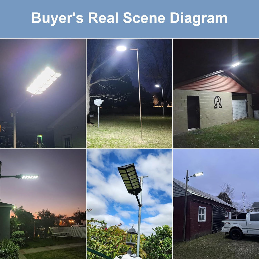 9000W Solar Street Light, Solar Street Lights Outdoor 120000LM, Commercial Parking Lot Light 7000K, Flood Outdoor Lights IP67 Waterproof with Motion Sensor, 3-Year Warranty