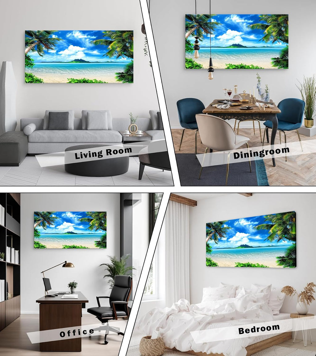 DZL Art S72798 Canvas Wall Art Ocean Waves Coconut Trees on Sands Beach Seascape Scenery Painting Nature Picture for Bedroom Home Office Wall Decor