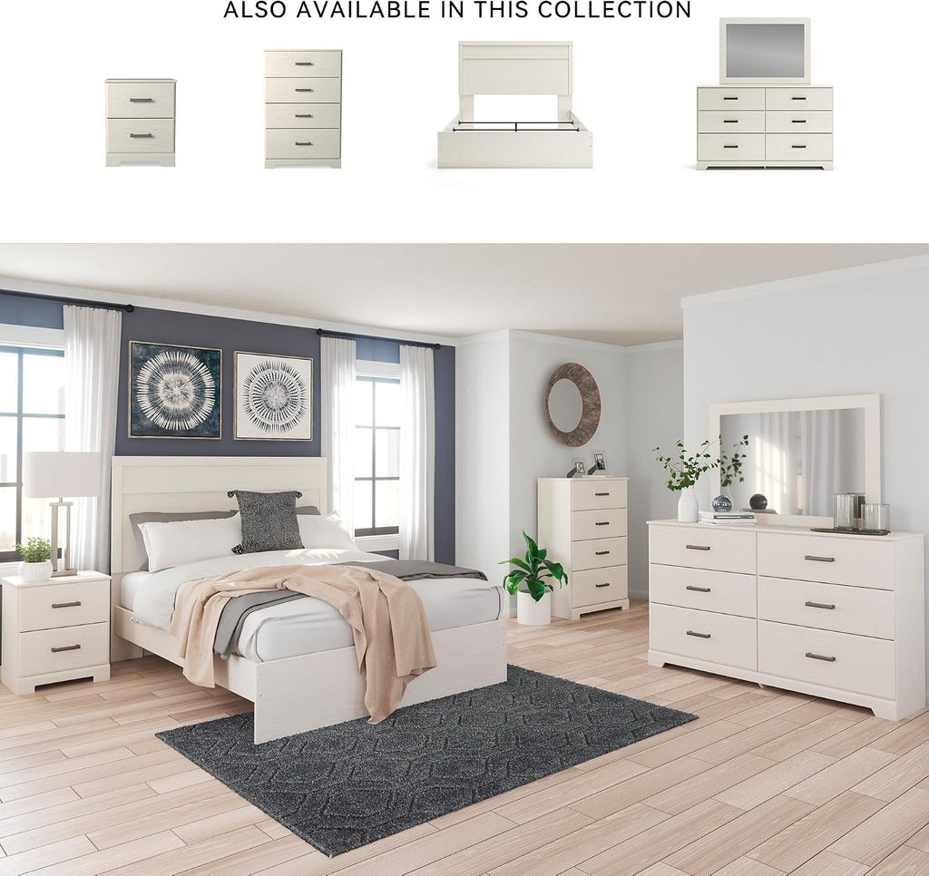 Signature Design by Ashley Stelsie Vintage Queen Panel Bed with Metal Slats, Foundation or Box Spring Needed, White