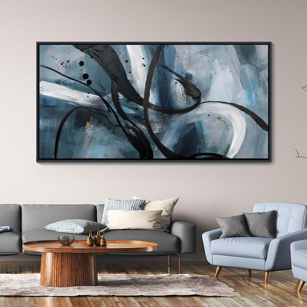 YDYSUNE Abstract Wall Art - Black and White Large Canvas Wall Decor Graffiti Modem Minimalist Art Decoration for Living Room Bedroom Office Painting Framed Pictures Artwork Size 24×48Inch