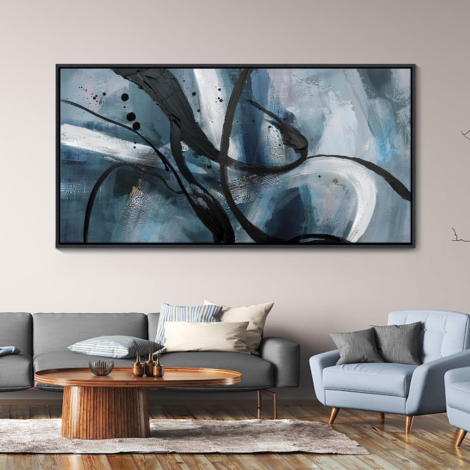 YDYSUNE Abstract Wall Art - Black and White Large Canvas Wall Decor Graffiti Modem Minimalist Art Decoration for Living Room Bedroom Office Painting Framed Pictures Artwork Size 24×48Inch
