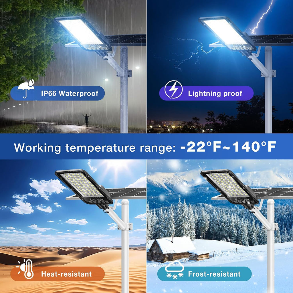 12000W Split-Type Solar Street Light Outdoor – High-Brightness LED, 6500K Dusk to Dawn, IP66 Waterproof with Remote, Commercial & Industrial Lighting for Parking Lots, Farms, Sports Fields(2Pack)