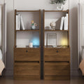 Gecheer Nightstands Set of 2 with Charging Station, Smart Nightstand with Night Light & Bookshelf, Modern Farmhouse Bedside Tables, Wooden Storage Cabinets for Bedroom, Living Room, Corridor