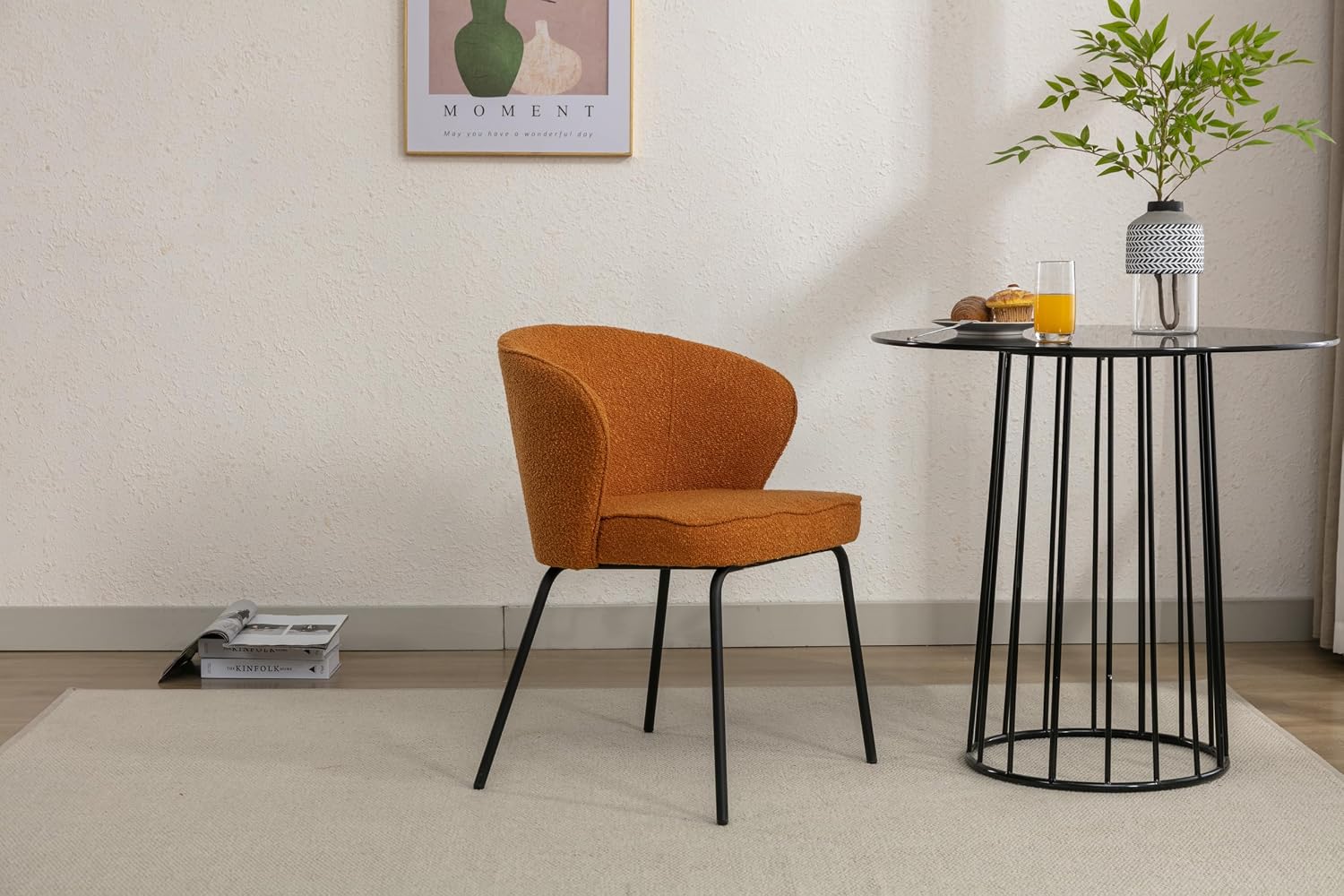 Luxury Velvet Dining Chairs with Swivel Function and Metal Legs Set of 2 (Grey + Black) Ideal for Living Room or Bedroom (Orange Single)