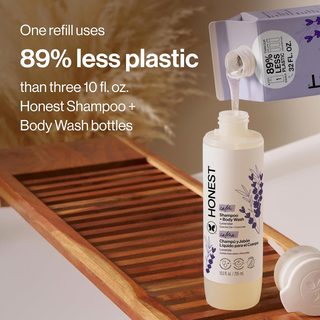 The Honest Company 2-in-1 Cleansing Shampoo Body Wash Refill Carton Gentle for Baby, Naturally Derived, Tear-free, Hypoallergenic, Lavender Calm, 32 fl oz (Pack of 6)