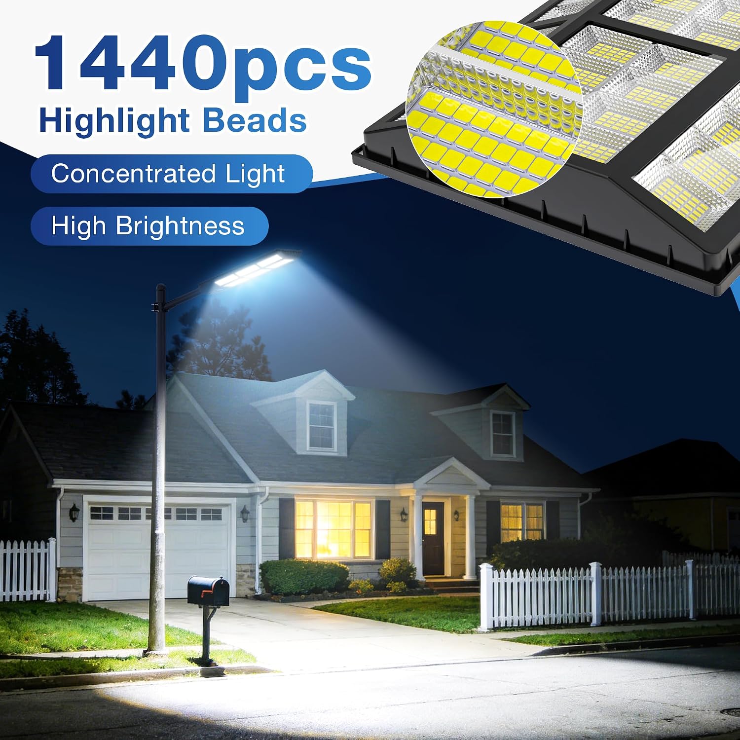 WYWNA 15000W Solar Street Light - 7000K Solar Street Lights Outdoor Dusk to Dawn, Solar Lights Outdoor with Motion Sensor, Wide Angle IP66 Waterproof with Remote Control