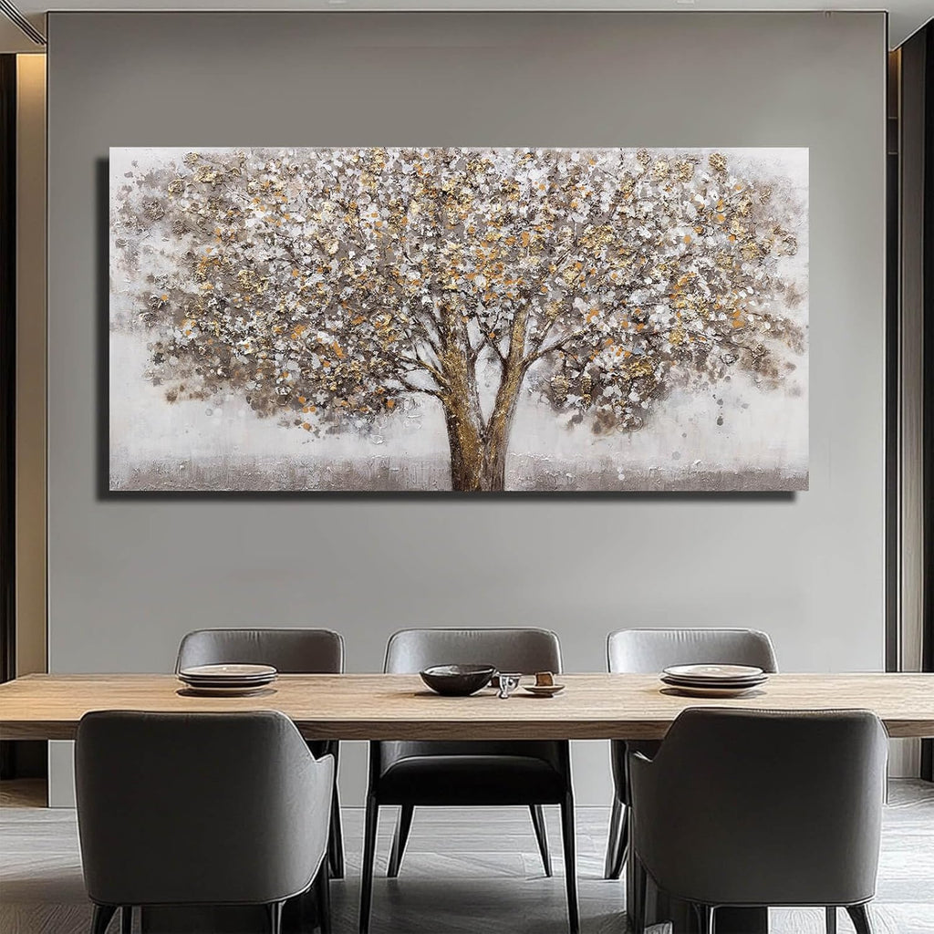 CHUDANHAO Large Canvas Wall Art Decorative Paintings Grey Room Decor Gold Tree Picture Scenery Artwork for Living Room Bedroom Hotel 29'x58'