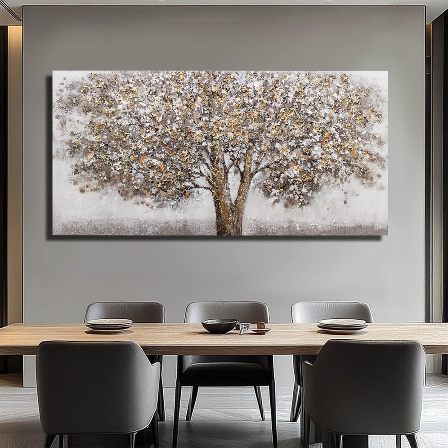 CHUDANHAO Large Canvas Wall Art Decorative Paintings Grey Room Decor Gold Tree Picture Scenery Artwork for Living Room Bedroom Hotel 29'x58'