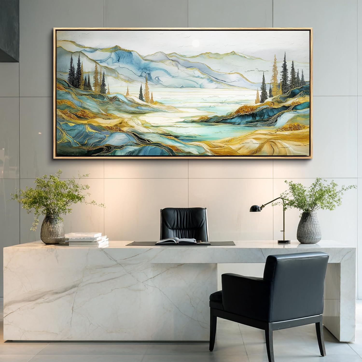 JUDASJART Canvas Wall Art For Bedroom Large Wall Decorations For Living Room Modern Office Wall Decor Abstract Mountain Painting Landscape Watercolour Pictures Artworks Home Decor Wood Framed