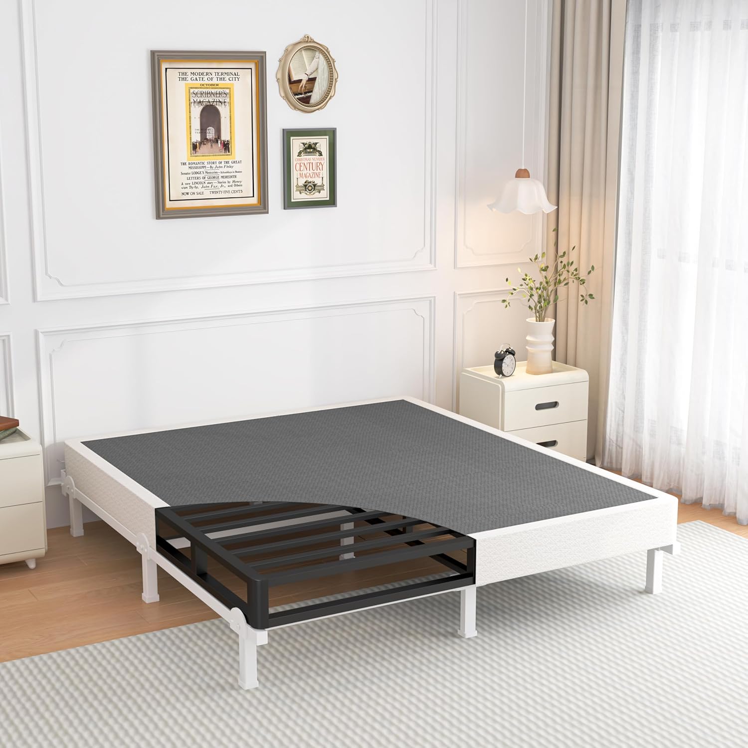 ROIL 5 Inch Full Size Box Spring, Heavy Duty Metal Low Profile Bed Base Mattress Foundation with Fabric Cover, 3500lbs Max Weight Capacity, Easy Assembly, Noise Free, Non-Slip