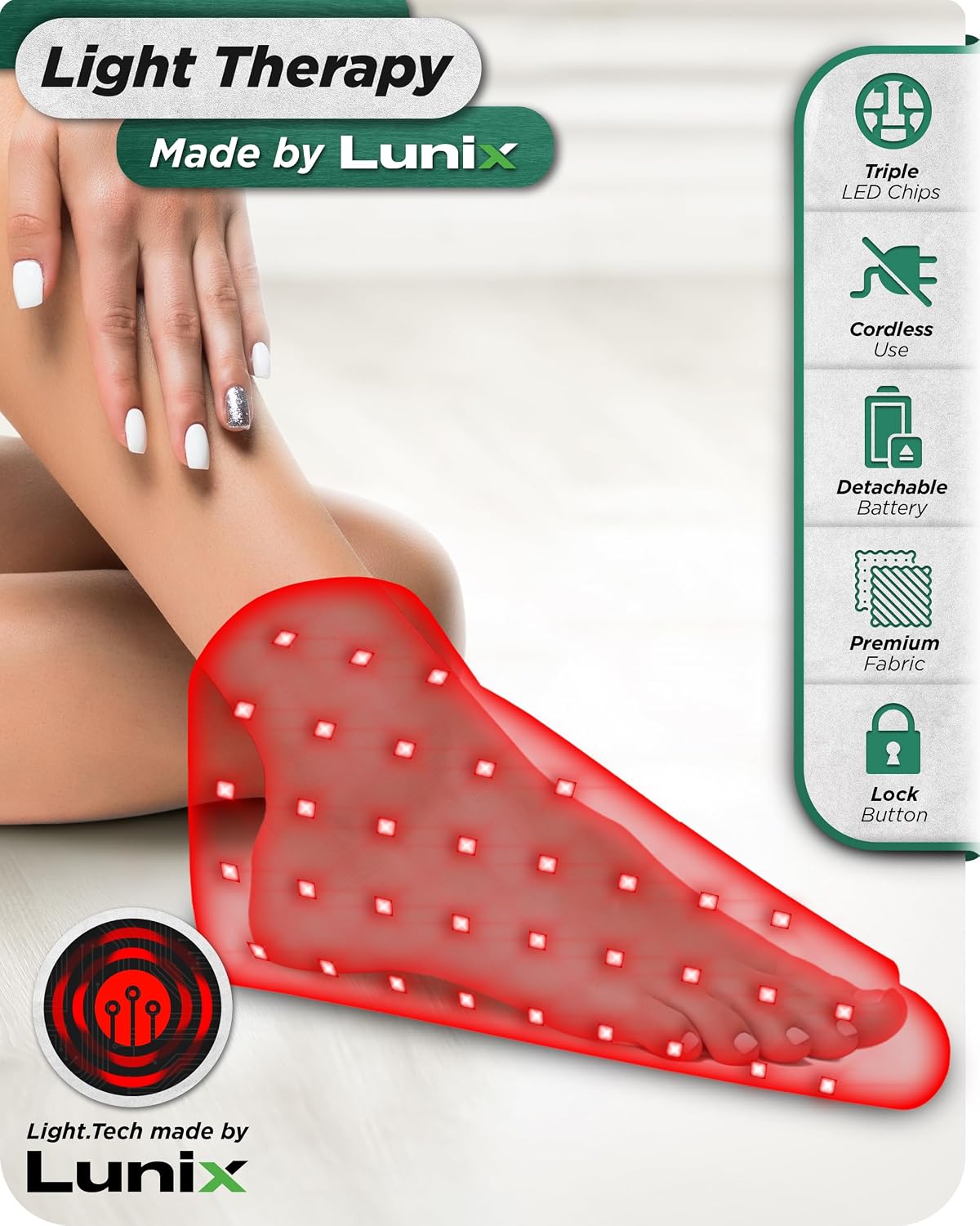 Lunix LX24 Red Light Therapy for Feet, Near Infrared Therapy for Circulation & Joint Support, Portable, Rechargeable, Adjustable Intensity, Black