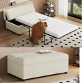 Folding Ottoman Sleeper Bed with Foldable Foam Mattress, Faux Leather Upholstered with Pull Out Bed and Steel Frame Base, Twin Size, for Living Room Bedroom Office (White Chenille)
