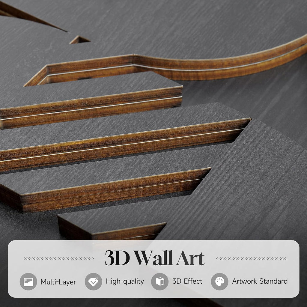 Framed Black Wood Wall Art for Living Room, Set of 2 Large Textured Geometric Abstract Artwork for Walls, Modern Minimalist Wooden Wall Decor for Dinning Room, Hallway, Office, Bedroom, 24x24 Inch