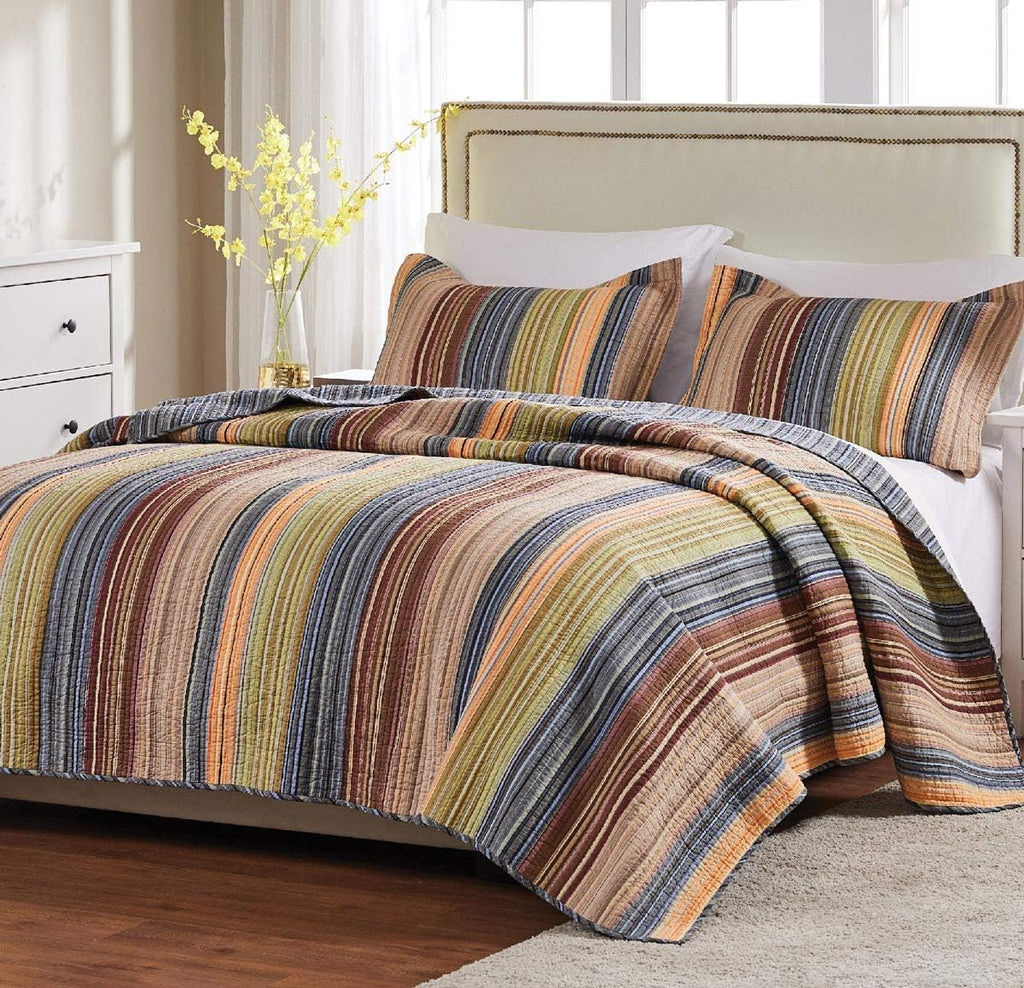 BLACK FOREST DECOR Sandy Beach Stripe 2-Piece Quilt Bed Set - Twin, Cotton, 68' W x 88' L