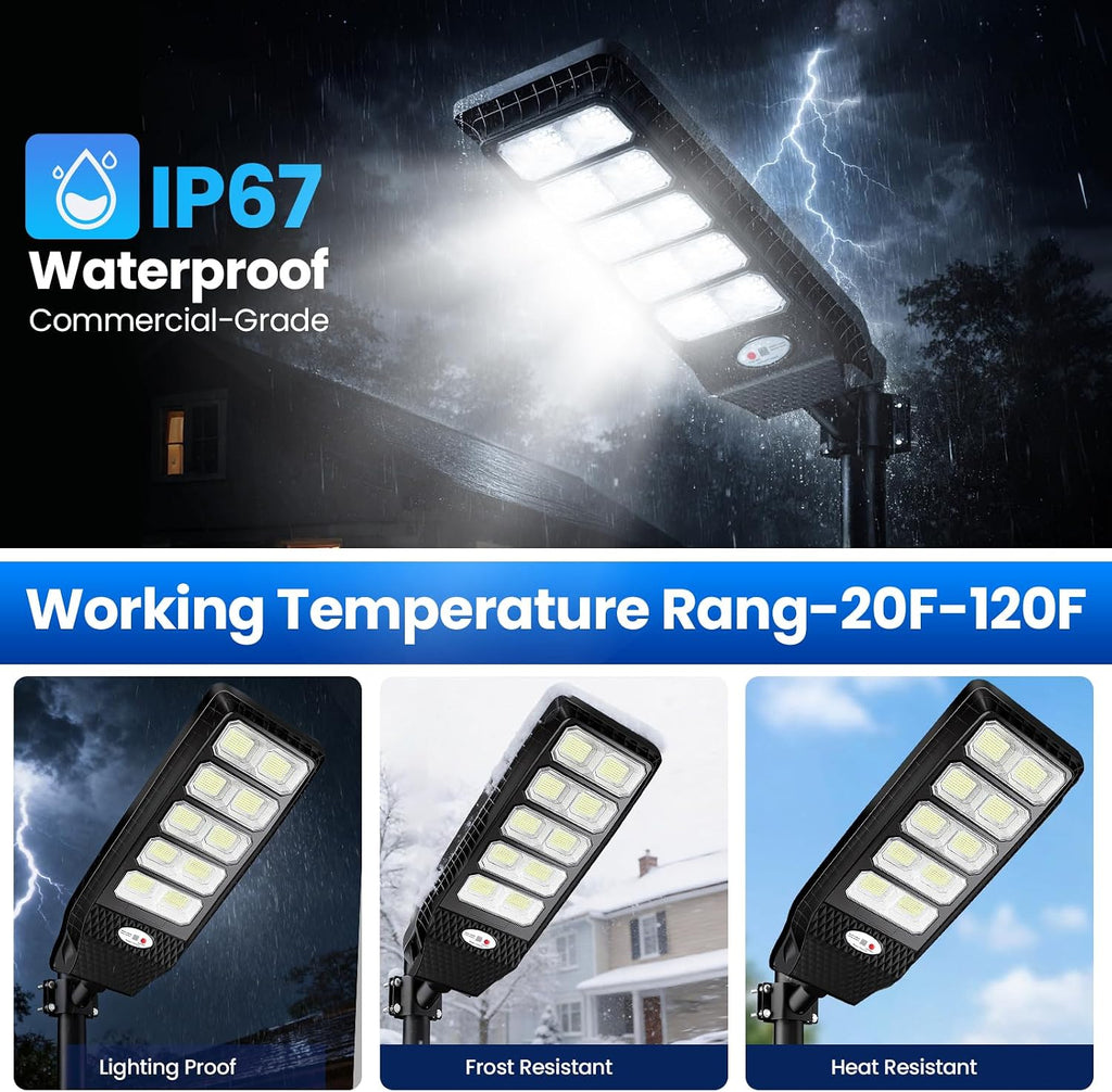 JWT 2 Pack 27' Large Solar Street Lights Outdoor Waterproof - Solar Powered Security Parking Lot Light Dusk to Dawn,Motion Sensor Commercial LED Solar Flood Lights Remote Control for Outside Yard