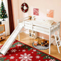 VINGLI Loft Bed with Slide, Twin Space Saving Kids Low Loft with Guardrail and Ladder, Pine Wood and Sturdy Single Bed Frame for Boys and Girls, White