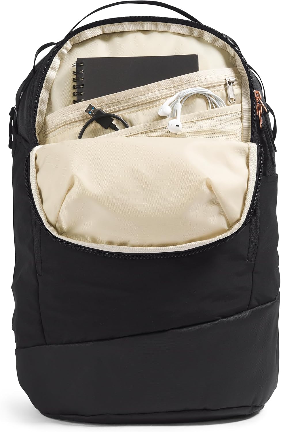The North Face Women's Isabella Transit Backpack | Commuter Travel Bag with 16' Laptop Sleeve, Water-Repellent Finish, Women-Specific Fit, TNF Black Light Heather/Burnt Coral Metallic-NPF, One Size