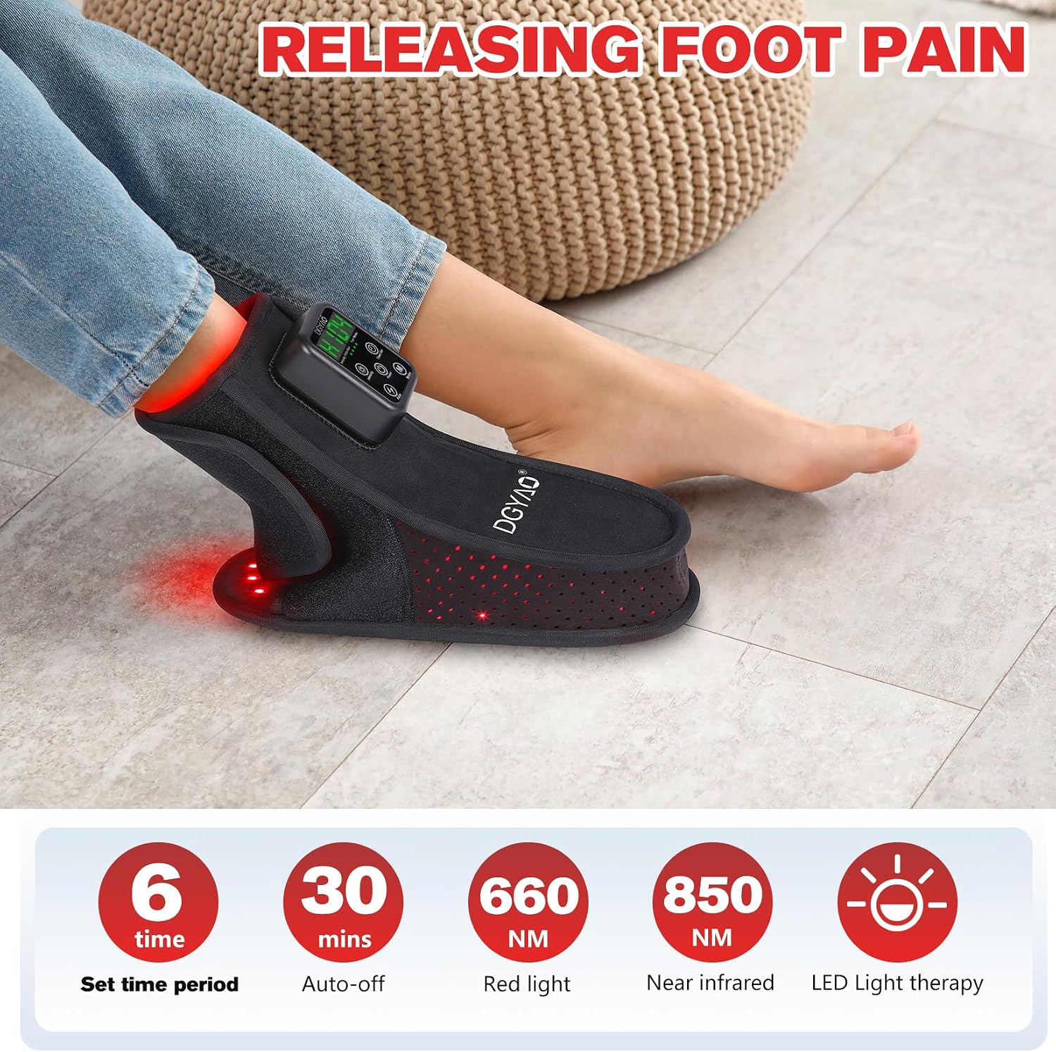 Red Light Therapy Wrap for Feet, Infrared Light Therapy for Ankle, 6000mAh Battery Portable Adjustable Cordless Red Light Pad for Foot Joint Muscle Comfort, 660nm & 850nm