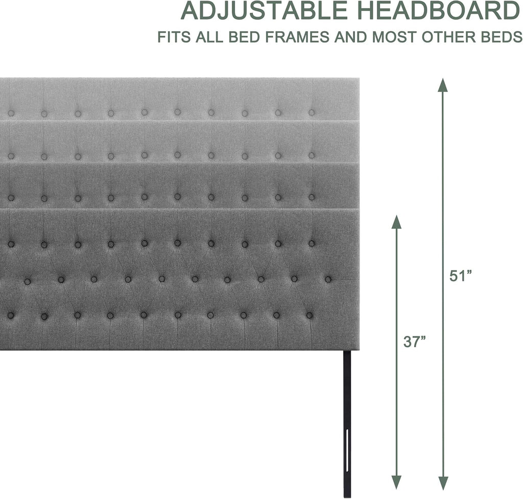 Huatean Home Tufted Upholstered Headboard California King Size, Solid Wood Head Board with Durable Metal Legs, Adjustable Height Bed headboard from 37' to 51' Fabric Headboard in Button Design, Grey