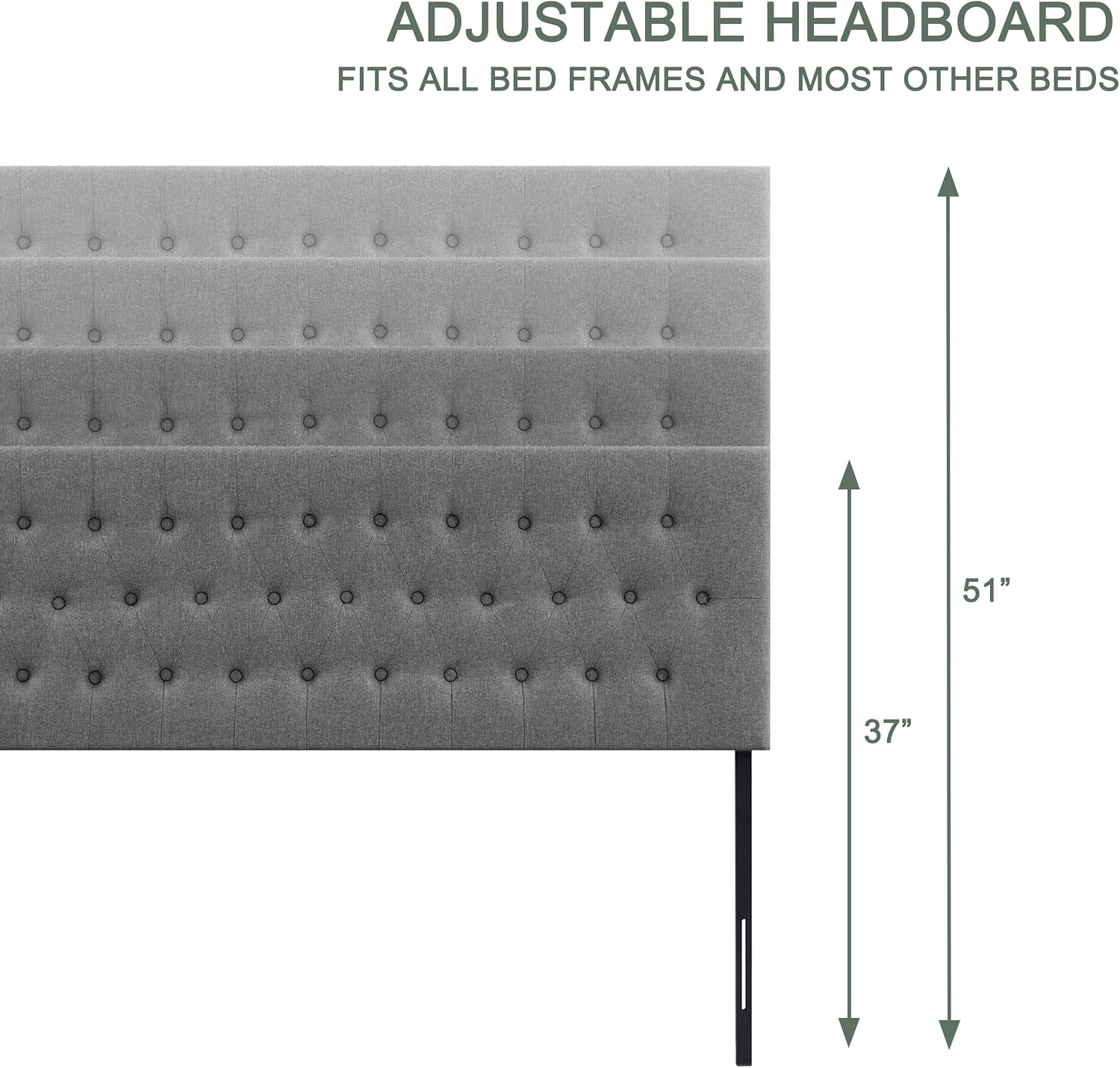 Huatean Home Tufted Upholstered Headboard California King Size, Solid Wood Head Board with Durable Metal Legs, Adjustable Height Bed headboard from 37' to 51' Fabric Headboard in Button Design, Grey