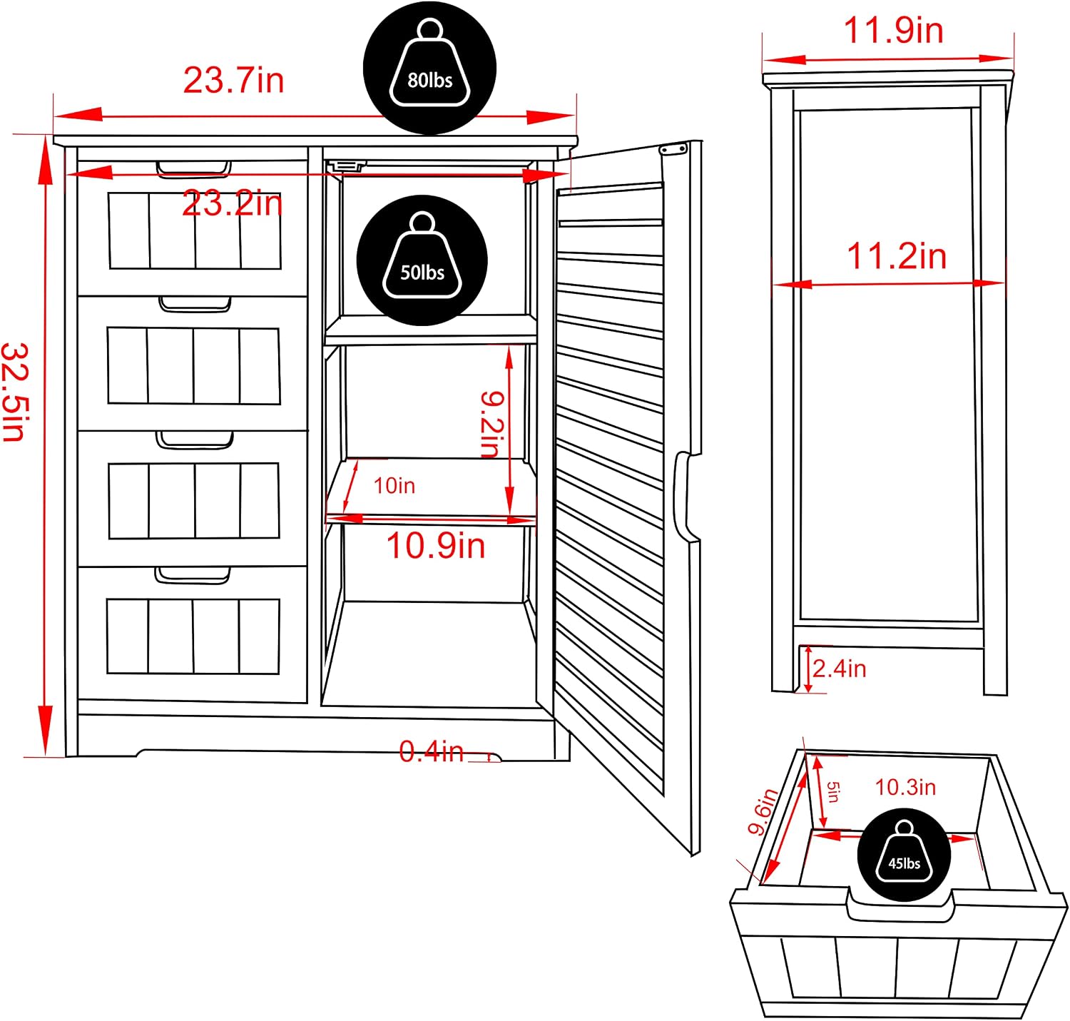 Yardenaler Bamboo Bathroom Storage Cabinet with 4 Drawers & 2 Removable Shelves, Freestanding Storage Organizer Multifunctional for Living Room, Bathroom, Natural