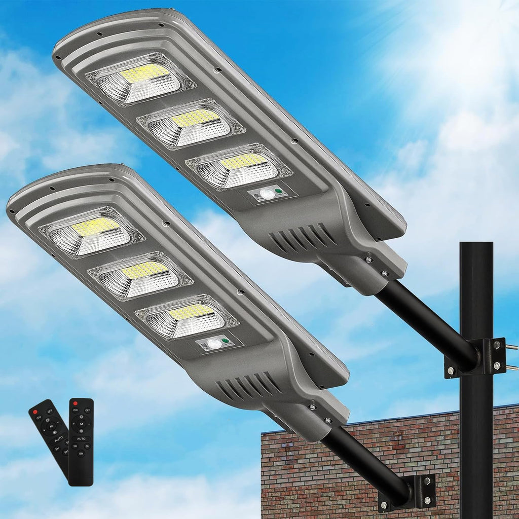 Lovus 2Pack Solar LED Street Light, 4200W Outdoor Solar Parking Lot Light Dusk to Dawn with Motion Sensor for Garage, Driveway, IP65 Waterproof, Wall or Pole Mount