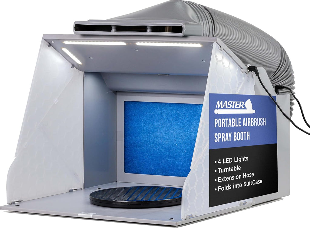Master Airbrush Portable Airbrush Spray Booth Kit with Dual Exhaust Fans, 4 LED Lights, Turntable & Extension Hose, 16'x18'x13' Hobby Airbrush Booth for Painting, Models, Arts, Crafts, Cakes