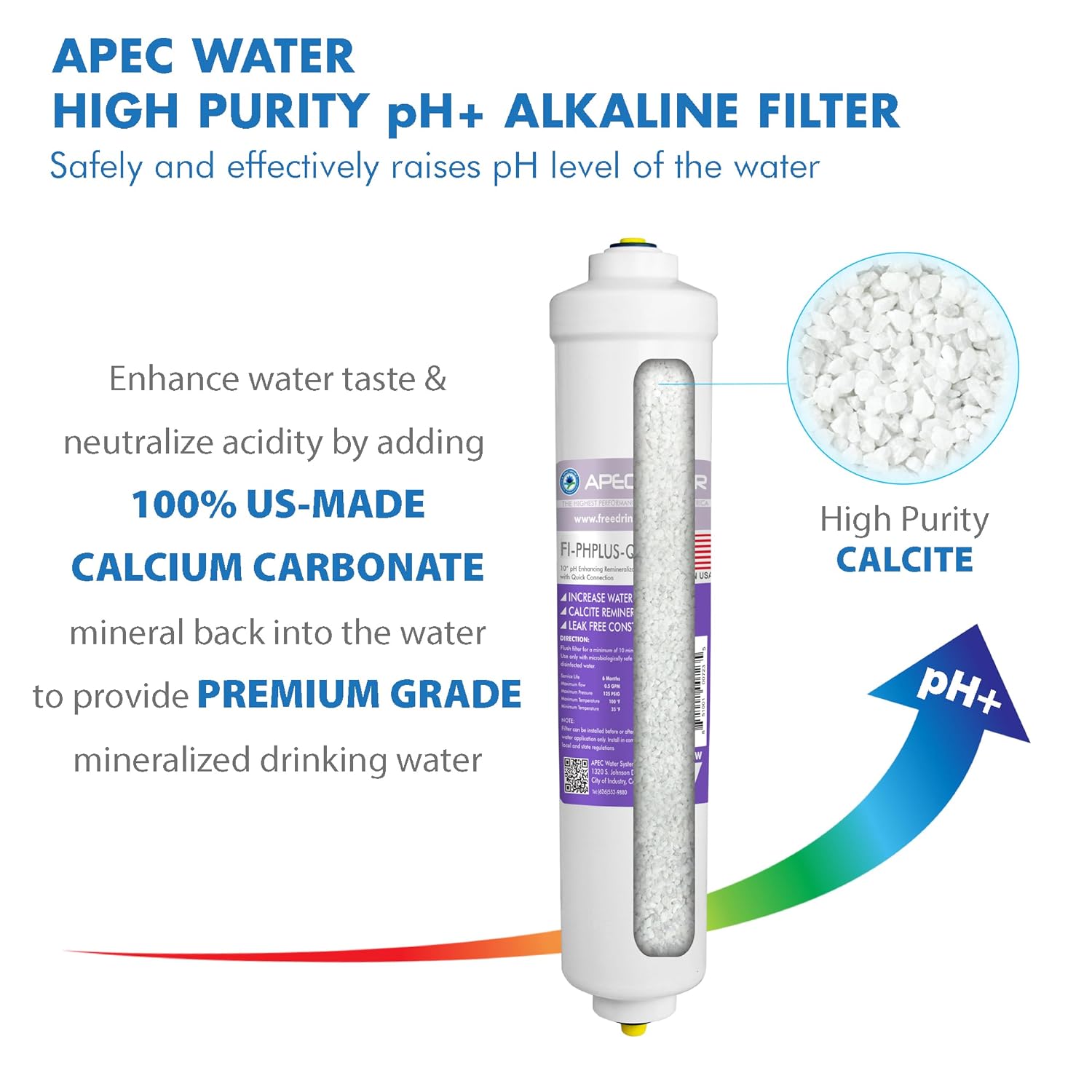 APEC Water RO-PH90, 6-Stage Alkaline Under Sink Reverse Osmosis Water Filter System, NSF Certified 372 & 58, 90 GPD, Reduces 99% of Impurities