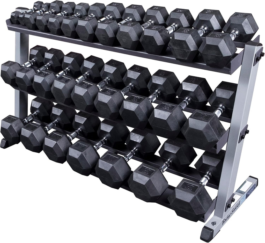 Body-Solid (GDR60B) 2-Tier Dumbbell Rack Stand Only, Heavy-Duty Dumbell Weight Storage Racks for Hand Weights, Home Gym Organizer Can Hold 5-50 lbs. Dumbbells