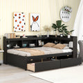 Full Size Platform Bed with L-Shaped Bookcase and 2 Drawers, Wooden Captain Bed Frame with Bookcase Headboard for Kids Teens Adult Boys Girls, No Box Spring Needed-Espresso