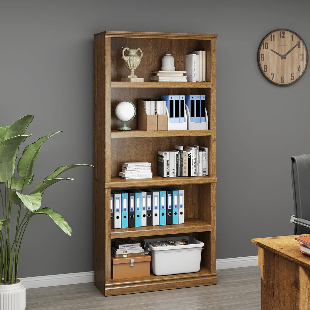 Bevfint 70 in Tall Bookcase, White Bookshelf Open Storage 5-Tier Shelves, 33 inch Wide Floor Standing Indoor Furniture, Book Cases for Home School Library Office Bedroom Kids, Vintage Oak 5 Tiers