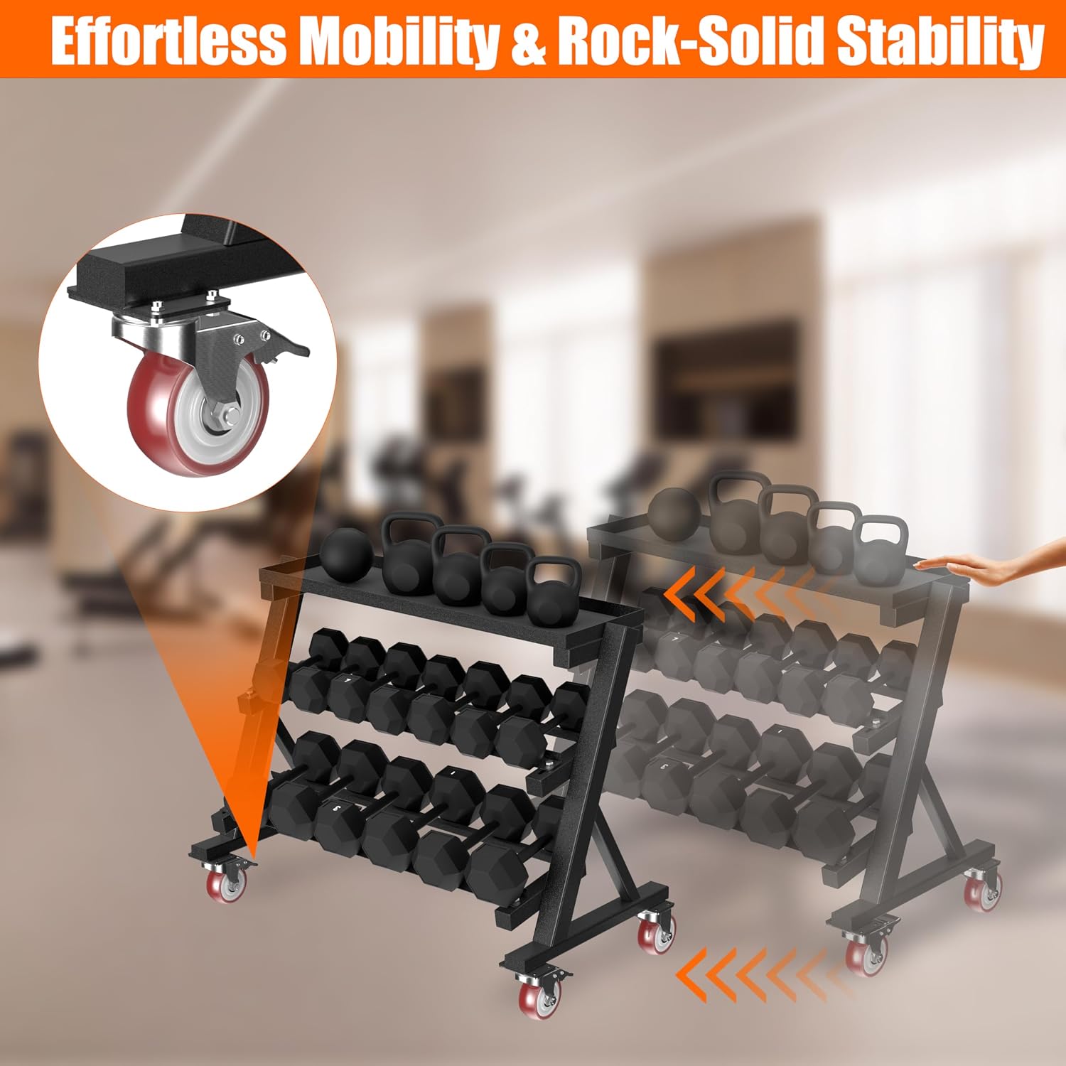 Heavy Duty 3 Tier Dumbbell Rack Stand, 1200LBS Commercial Weight Storage Organizer for Home Gym (Select Frame Type: Kettlebell Flat Tray, All Rails, or Rolling Wheels), Stand Only