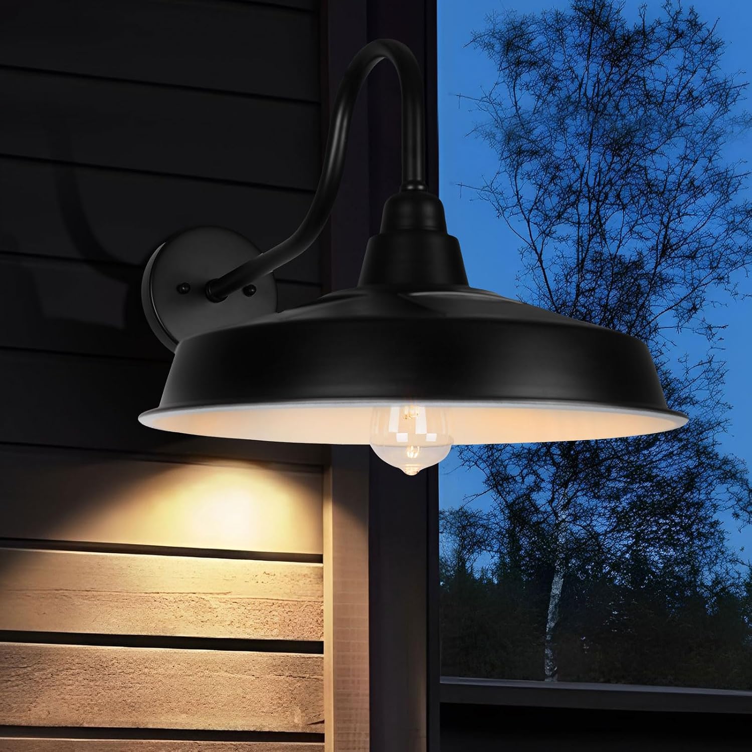 Solar Barn Light Outdoor, 16 Inch Dome Wall Light Solar Powered, Farmhouse Exterior Wall Sconce, Industrial Outside Lighting Fixture, Rustic Lantern for Garage, Barn, Shed, RZSR020W