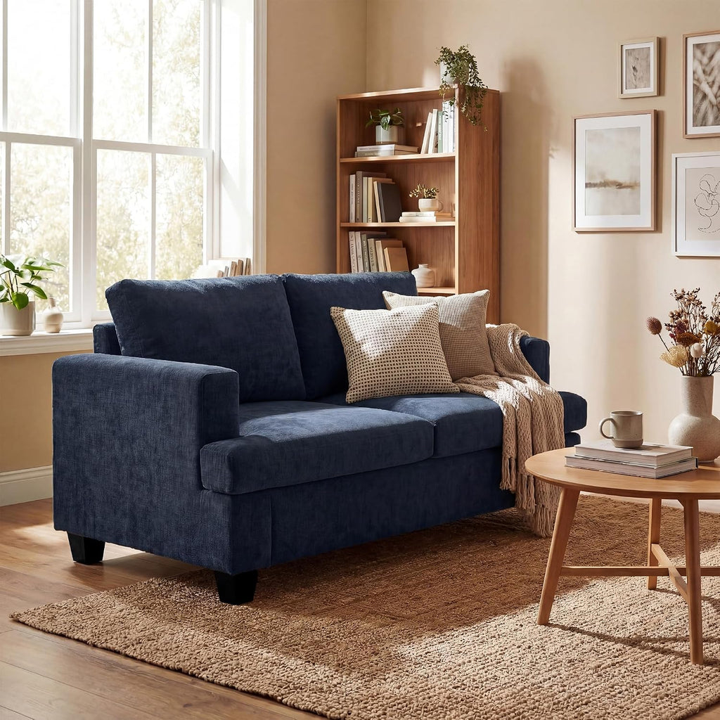 Fiona's magic 63' Loveseat Sofa Couch for Living Room, Deep Seat Sofa for Bedroom, Comfy Couch for Small Spaces, Navy Chenille