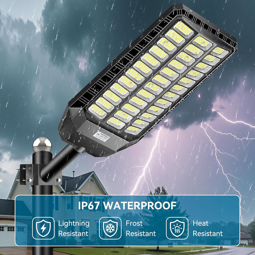 VOOJOY 12000W Solar Street Light Outdoor, Commercial Grade Solar Lights Outdoor, IP67 Waterproof Parking Lot Lights Dusk to Dawn LED Security Flood Light Motion Sensor with Remote Control, 2 Pack