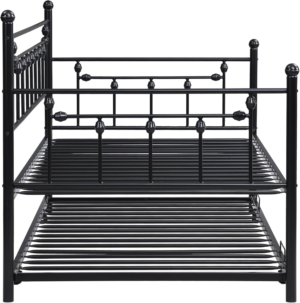 Daybed with Trundle Black,Modern Style and Comfort to Any Bedroom,1 Set of Bed in 1 Carton,Sturdy System