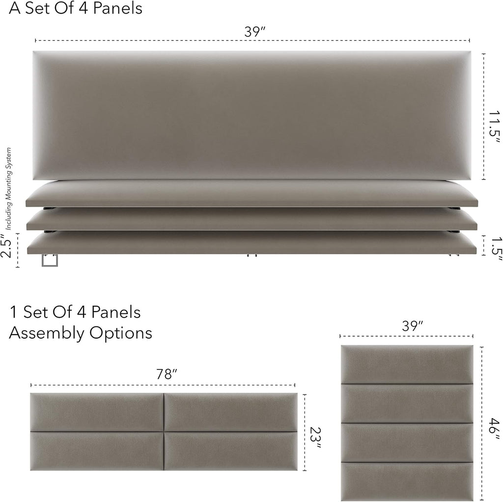 Vänt Upholstered Wall Panels - King/Cal King Size Wall Mounted Velvet Headboards - Velvet Sand Storm - Twin/King - Set of 4 Panels (Each Individual Panel 39'x11.5')