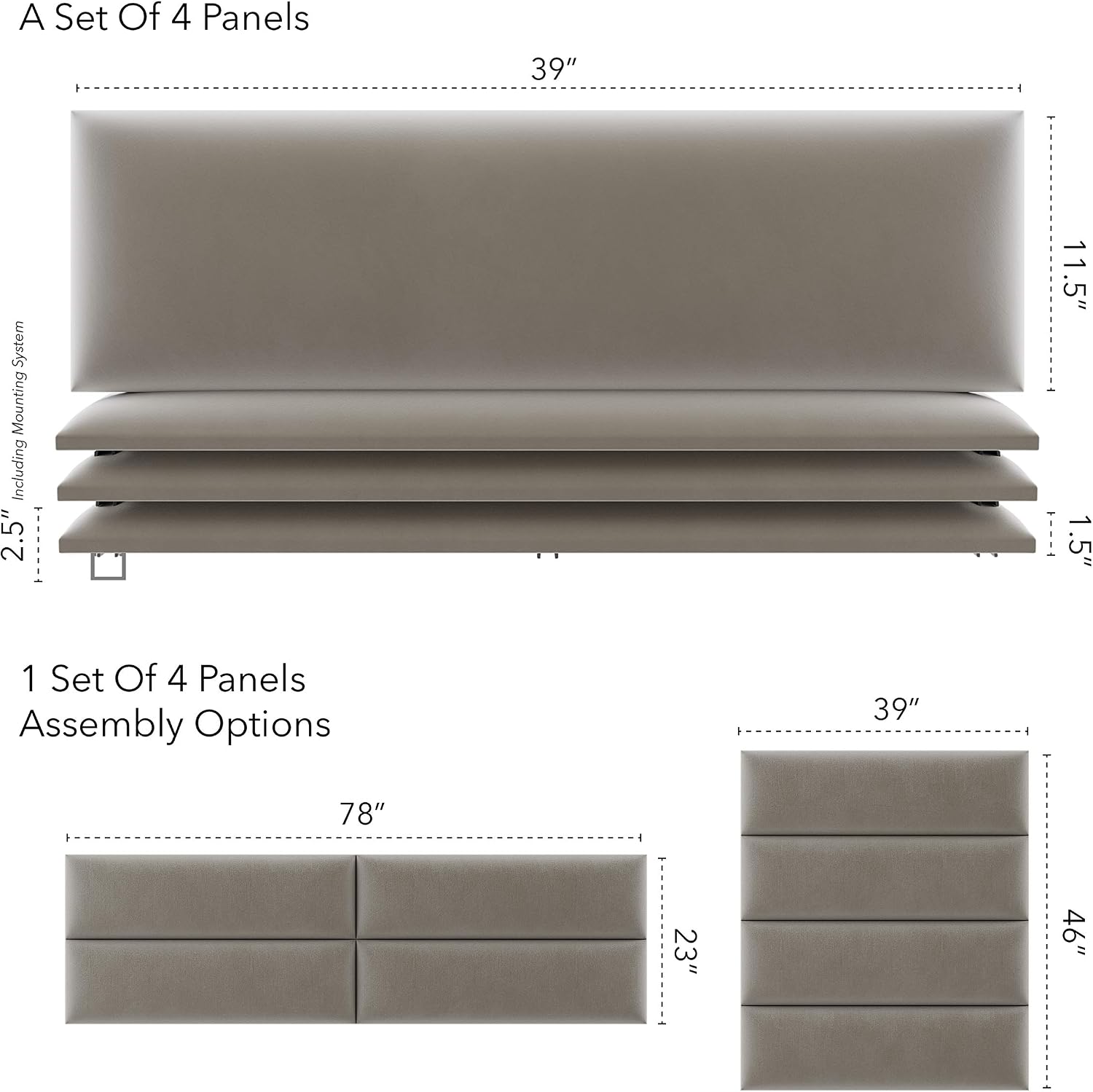 Vänt Upholstered Wall Panels - King/Cal King Size Wall Mounted Velvet Headboards - Velvet Sand Storm - Twin/King - Set of 4 Panels (Each Individual Panel 39'x11.5')
