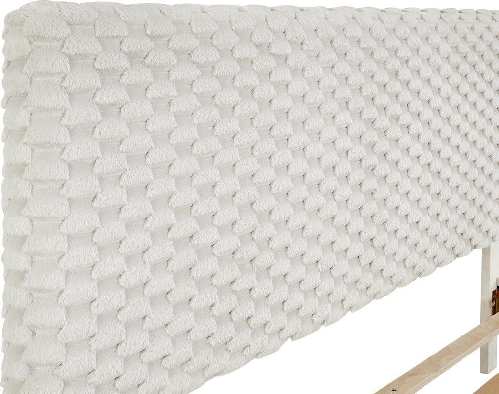 2 Bedroom Set, Plush 3D Upholstered Bed with Nightstand, Twin