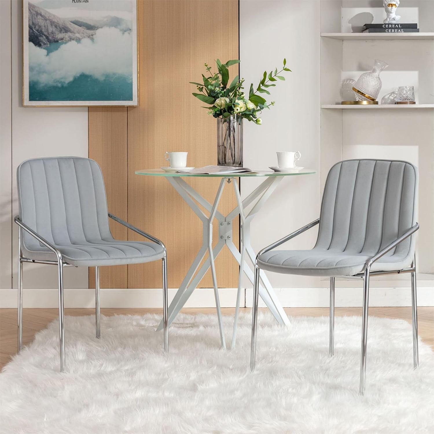 Luxury Velvet Dining Chairs with Swivel Function and Metal Legs Set of 2 (Grey + Black) Ideal for Living Room or Bedroom (Classic Style Set of 4)