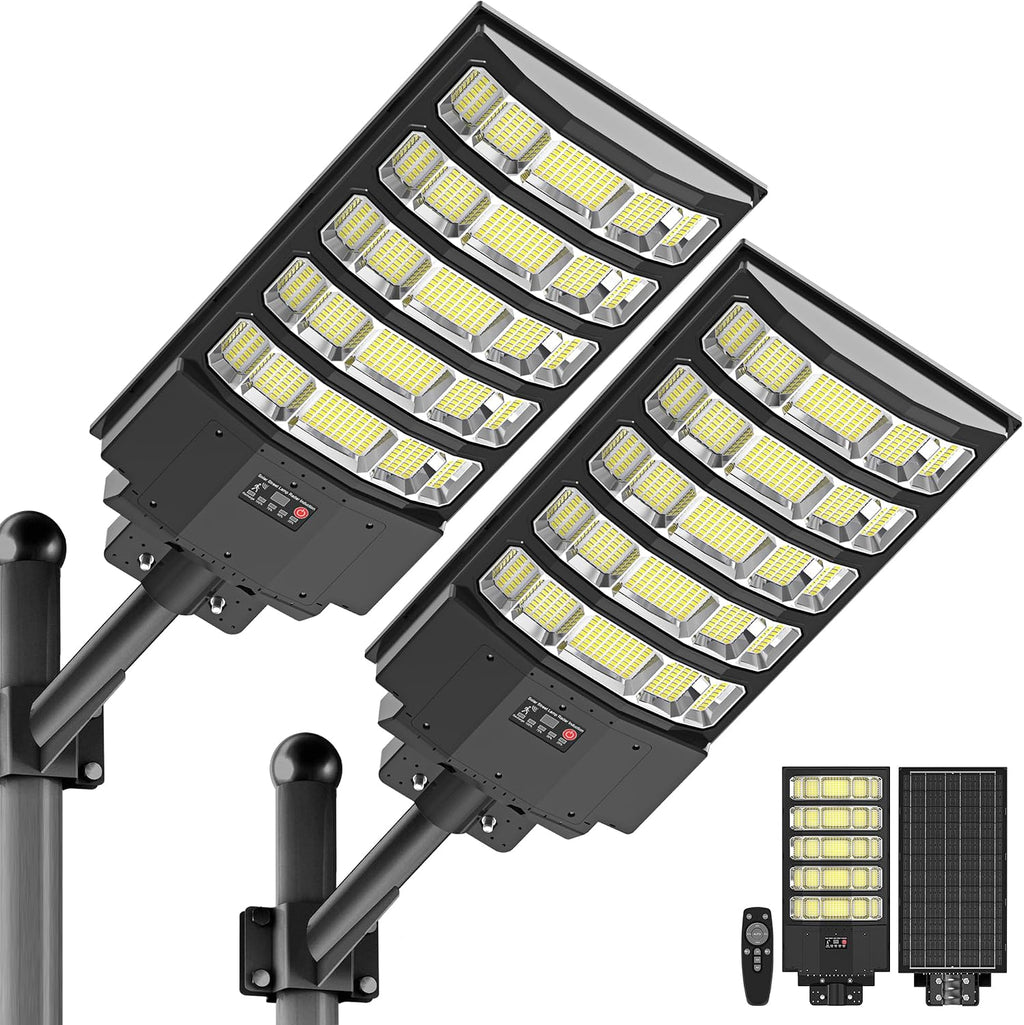 OKPRO 10000W Solar Street Lights Outdoor, Super Bright Solar Lights Outdoor Waterproof with Motion Sensor, IP66 Solar Flood Security Lights with Remote Control for Yard, Driveway, Parking Lot (2 PACK)