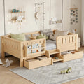 Bellemave Twin Size Kids Montessori Bed with Stairs and Bookshelf,Solid Wood Twin Size Kids Bed Frame with Drawers and Storage for Girls Boys,Low-Profile,Light Natural