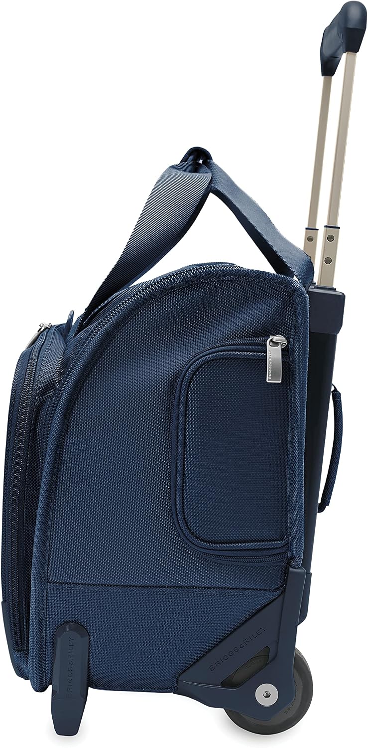 Briggs & Riley 2-Wheel Cabin Bag - Carry On Luggage for Travel, Suitcases with Wheels, Softside Rolling Bag for Men & Women, Interlocking Handle, Self-Repairing Zipper - Baseline Collection, Navy