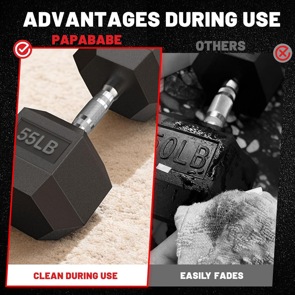 PAPABABE Dumbbell Set Rubber Encased Hex Dumbbell Free Weights Dumbbells Set Home Weight Set- 140 lb Set (Pair of 5, 8, 10, 12, 15, 20 lb with Rack)