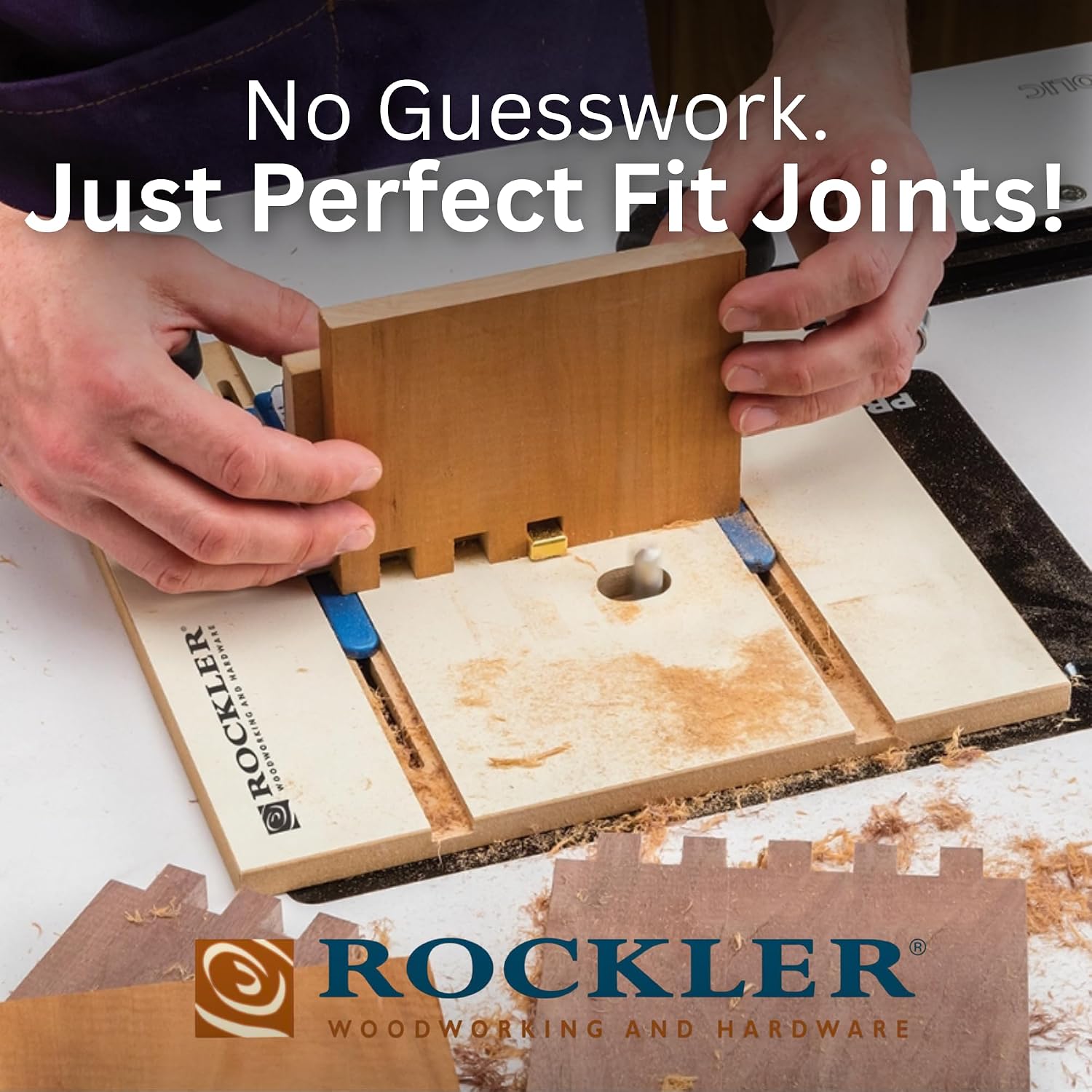 Router Table Box Joint Jig - Finger Joint Indexing Keys w/Three Finger Widths ¼', ⅜' & ½' - Stable MDF Router Fence w/Low-Friction Melamine Coating - Knobs to Lock Platform w/ ¾' Miter Slot