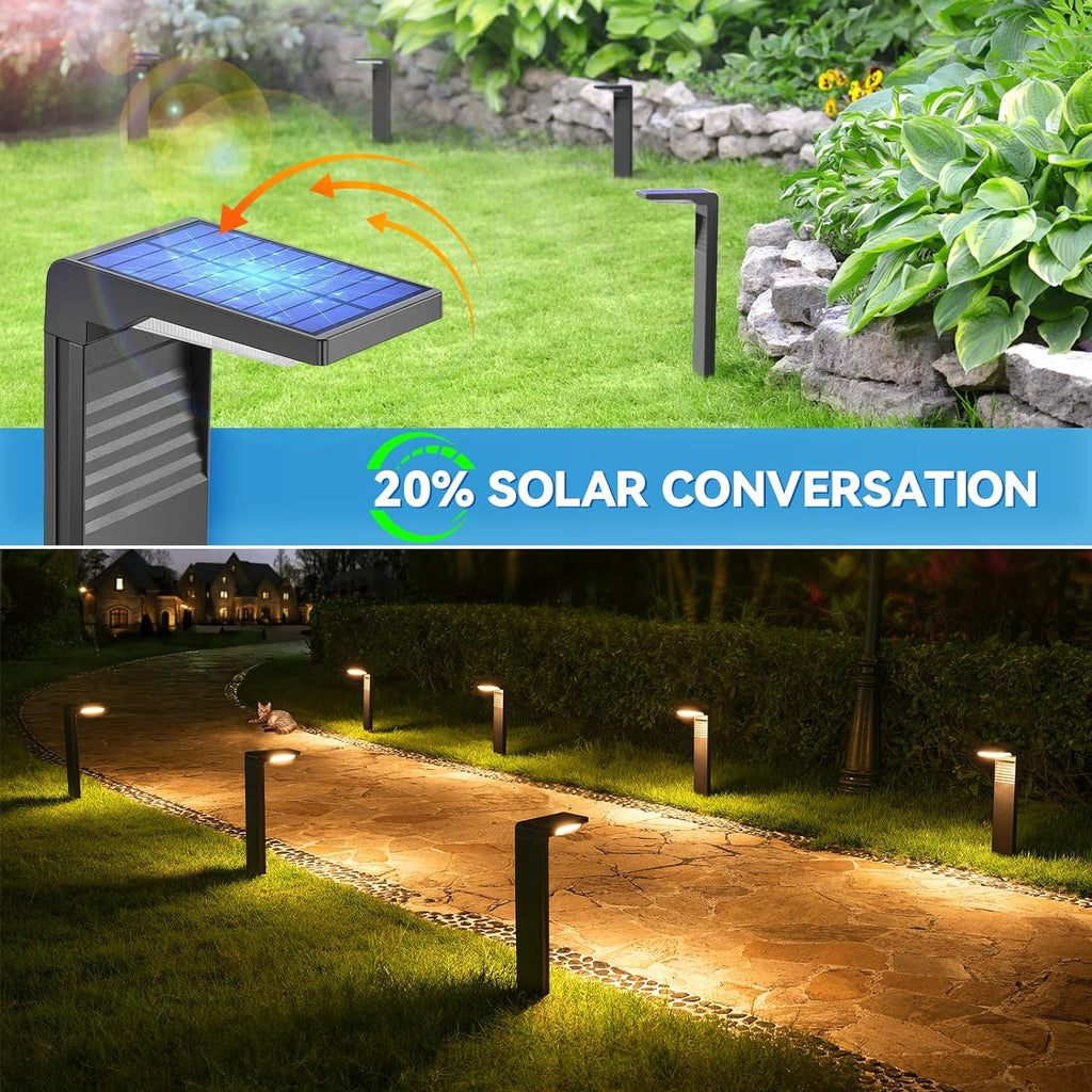 JOFIOS Solar Pathway Lights 8 Pack with Warm White and Cool White Mode, Modern Solar Path Lights Outdoor Waterproof, Perfect Solar Lights for Backyard, Lawn, Driveway, Walkway, Garden Decorative.