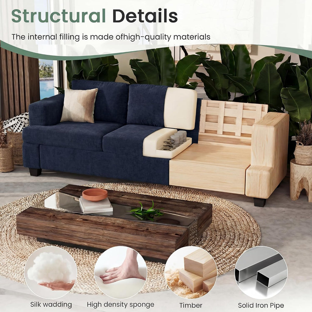 Fiona's magic 7 Seats Couch Set, 3 Piece Set Comfy Couch, 2 Loveseat & 3 Seater Sofa with Deep Seats for Living Room, Modern Sleeper Sofa, Navy Chenille
