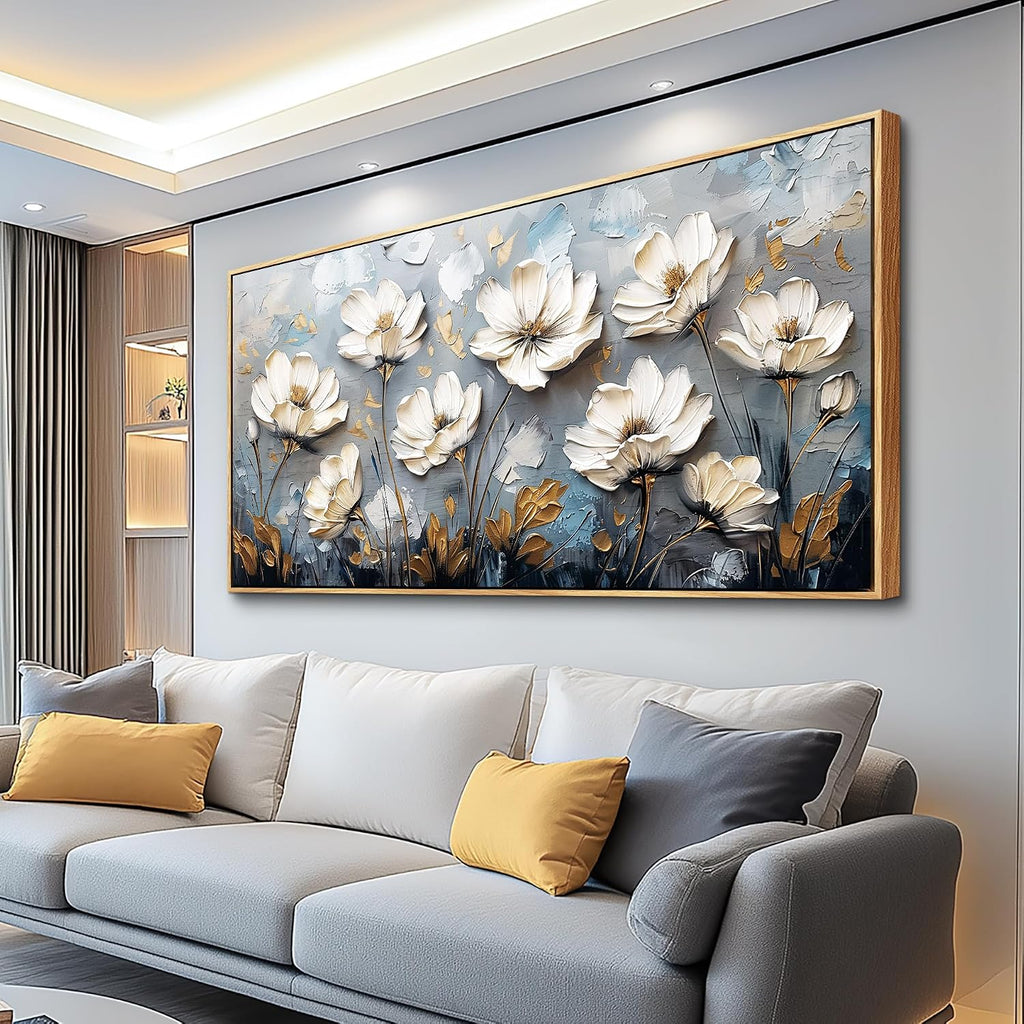 JUDASJART Large Canvas Prints Painting Wall Decor For Living Room Wall Art For Bedroom Office Decoration Vintage Flowers Artworks Abstract Pictures Modern Aesthetics Wood Framed Home Decor
