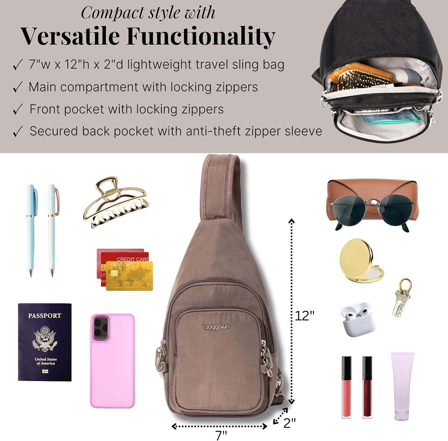 Baggallini Securtex Anti-Theft Daytripper Sling